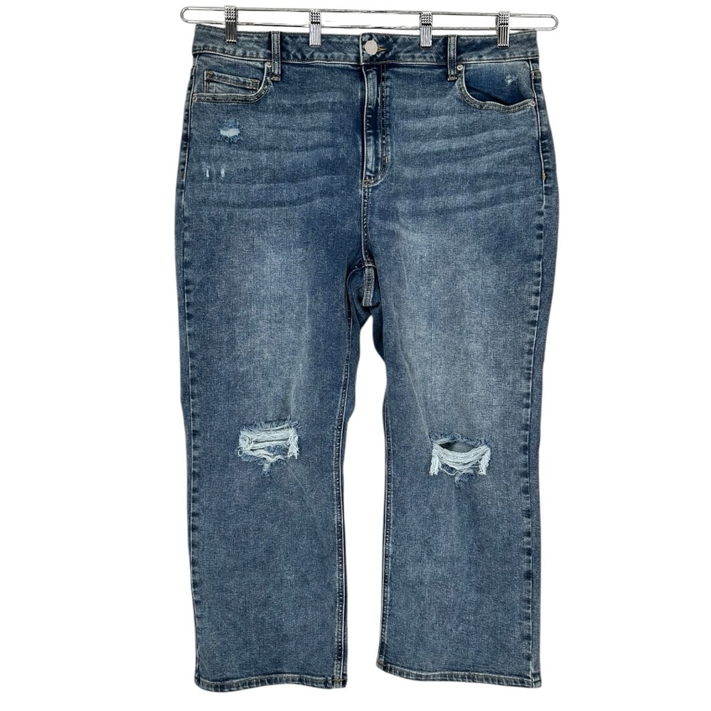Sneak Peek High Rise Straight Fit Jeans size 16 Cropped Distressed NWT Mid Wash